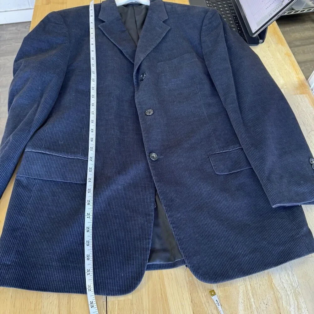 Perry Ellis Sport Coat Blazer Navy Corduroy Suit Jacket Cotton 42 Regular